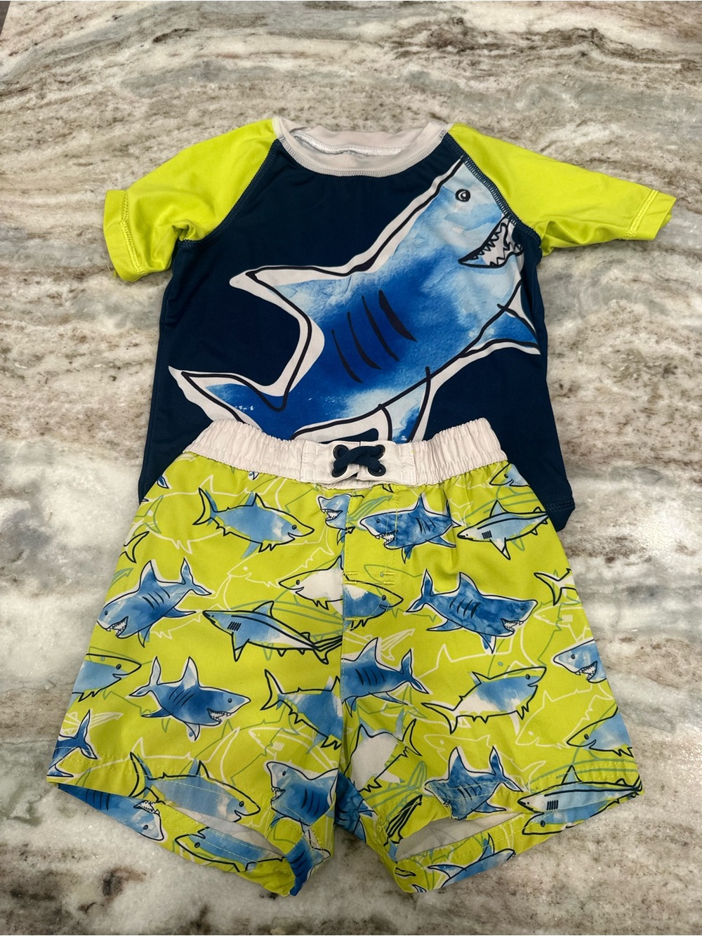 wonder nation Neon Yellow & Navy Shark Swim Set